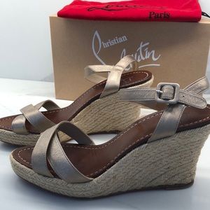 Christian Louboutin Metalic Gold Wedge Sandals.